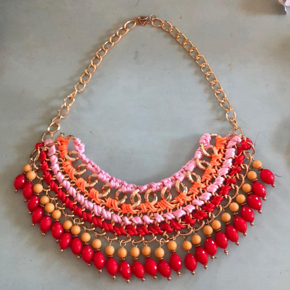 Red Pink Orange, Gold Boutique Statement Necklace - Picture 2 of 3